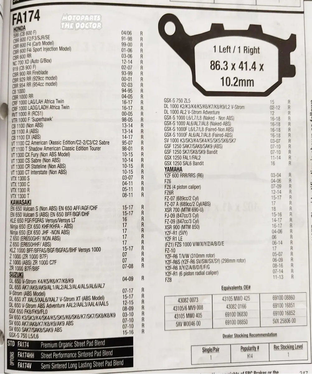 Balata Ebc Fa174hh Yamaha Yzf 600 Fz6 Fz-07 Fz-09 R6 R6s - Imagen 2