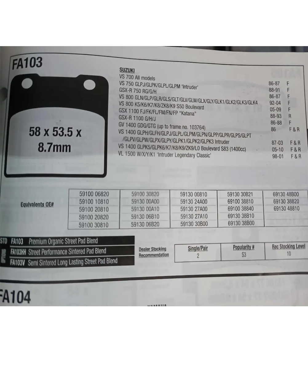 Balatas Ebc Gsxr Vs700 Gsxr 750 Gsx 1100 Gv 1400 Vl1500 - Imagen 3