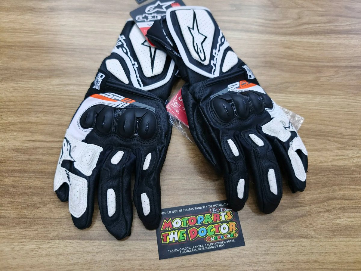 Guantes De Piel Motociclista Sp-8 V3 Ngo/blanco - Imagen 2