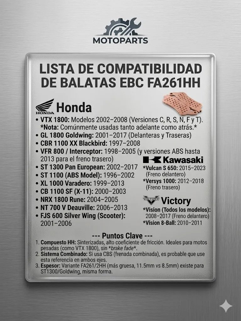 Balata Ebc Fa261hh Del/tras Vtx1800, Goldwing 1800, Vt1300 - Imagen 5