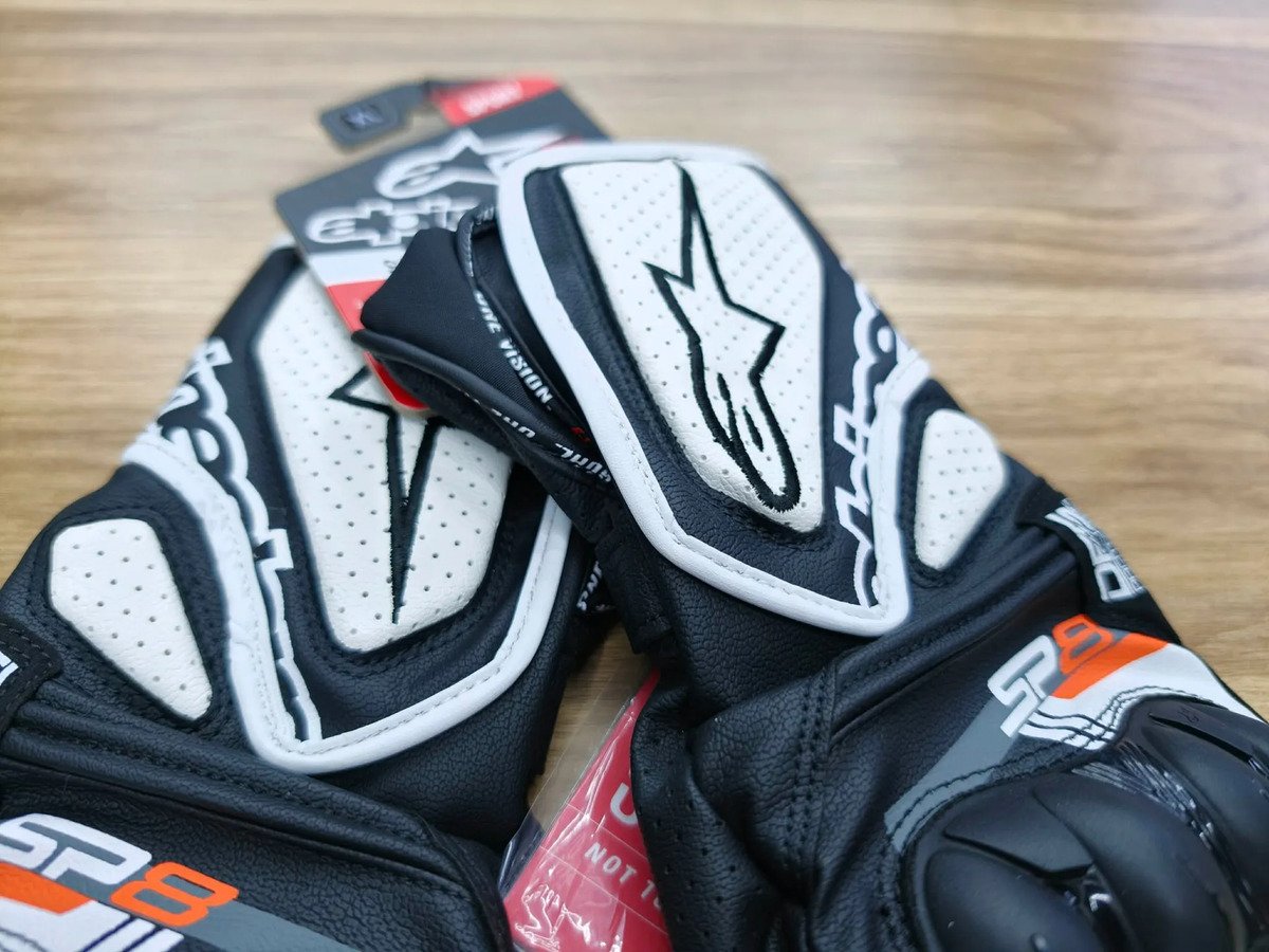 Guantes De Piel Motociclista Sp-8 V3 Ngo/blanco - Imagen 4