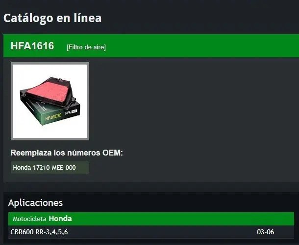 Filtro De Aire Honda Cbr 600 2003-2006 Hfa-1616 Premium - Imagen 3