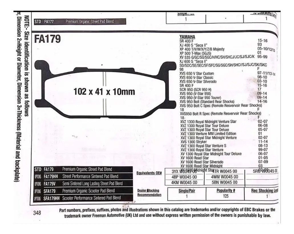 Balatas Ebc Yamaha Xvs 650 950 Xvz 1300 1600 - Imagen 2