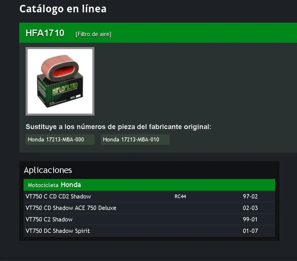 Filtro Aire + Aceite Honda Shadow Vt750 97-02 Spirit 01-07 - Imagen 2