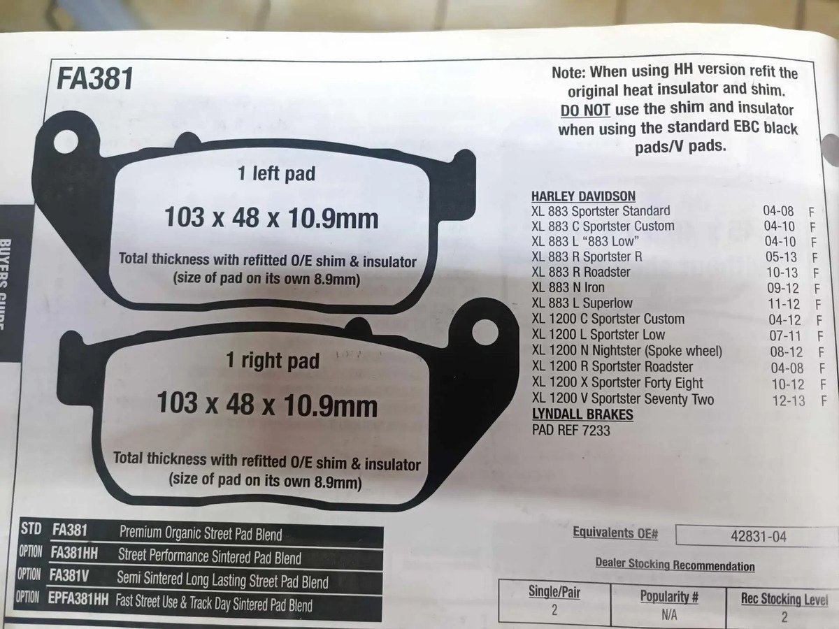 Balatas Para Harley 883 1200 Sporter Roadster Nighster - Imagen 3