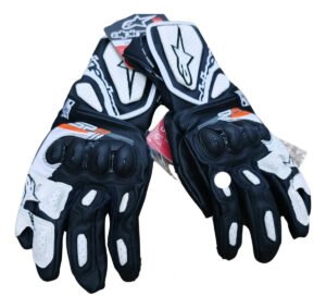 Guantes De Piel Motociclista Sp-8 V3 Ngo/blanco