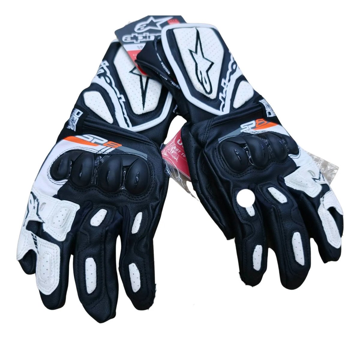 Guantes De Piel Motociclista Sp-8 V3 Ngo/blanco