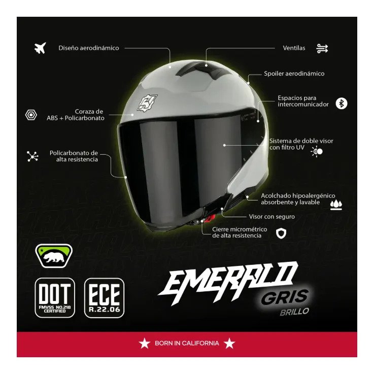 Casco Para Moto Abatible Hax-emerald Gris Concrete Dot /ece - Imagen 7