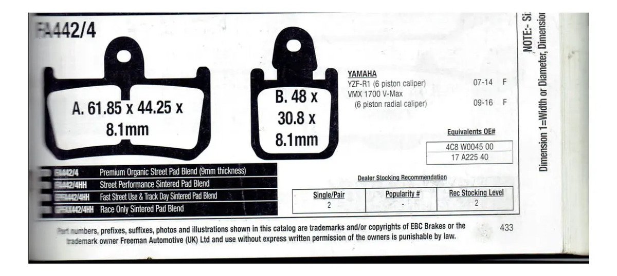 Balatas Ebc Delanteras Yamaha R1 2008-2009-2010-2011-2014 - Imagen 3
