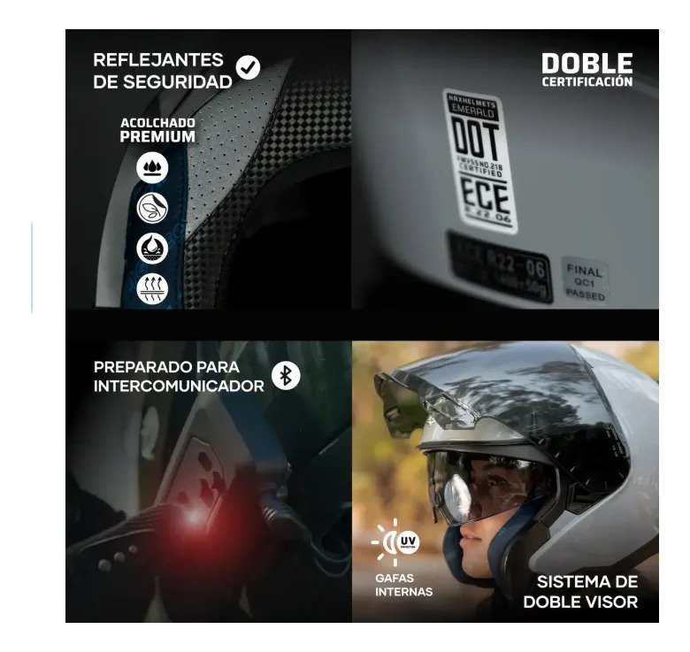 Casco Para Moto Abatible Hax-emerald Gris Concrete Dot /ece - Imagen 6