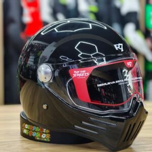 Casco Para Moto R7 Negro Brillante Estilo Retro/Urban | Protección y Diseño Integral XL