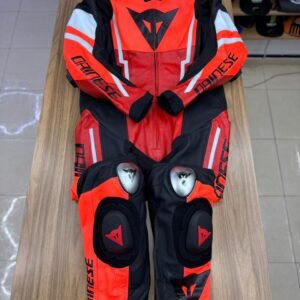 Traje de Piel Tipo Dainese Misano D-Air para Motociclista - Rojo/Negro 54
